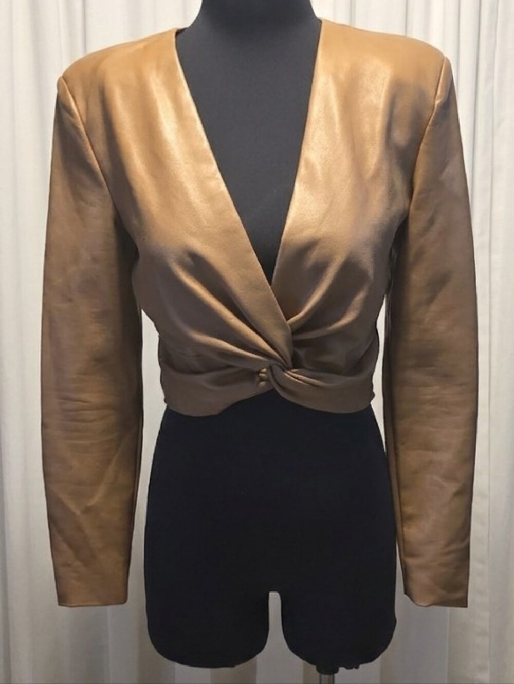 7 For All Mankind Cropped Twist-Knot Leather Jacket - Brown